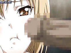 Busty anime blonde gets her cunt gangbanged