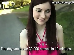 Skinny redhead chick Katie fucked by stranger for money
