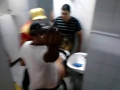 Amateur gangbang in public toilet