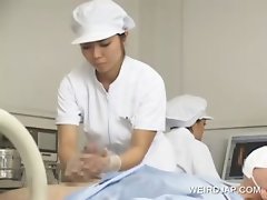 Asian nurses giving handjob to patients
