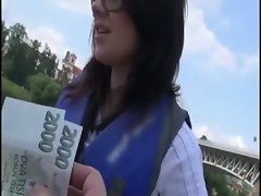 Cute amateur from Europe is convinced to flash her tits on camera in public