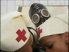 Ebony Nurses Ride Tied Down Gas Mask Guy