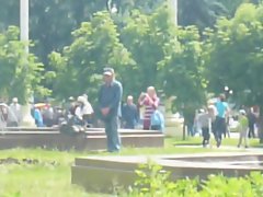 Sensual russian homeless man masturbates in the park